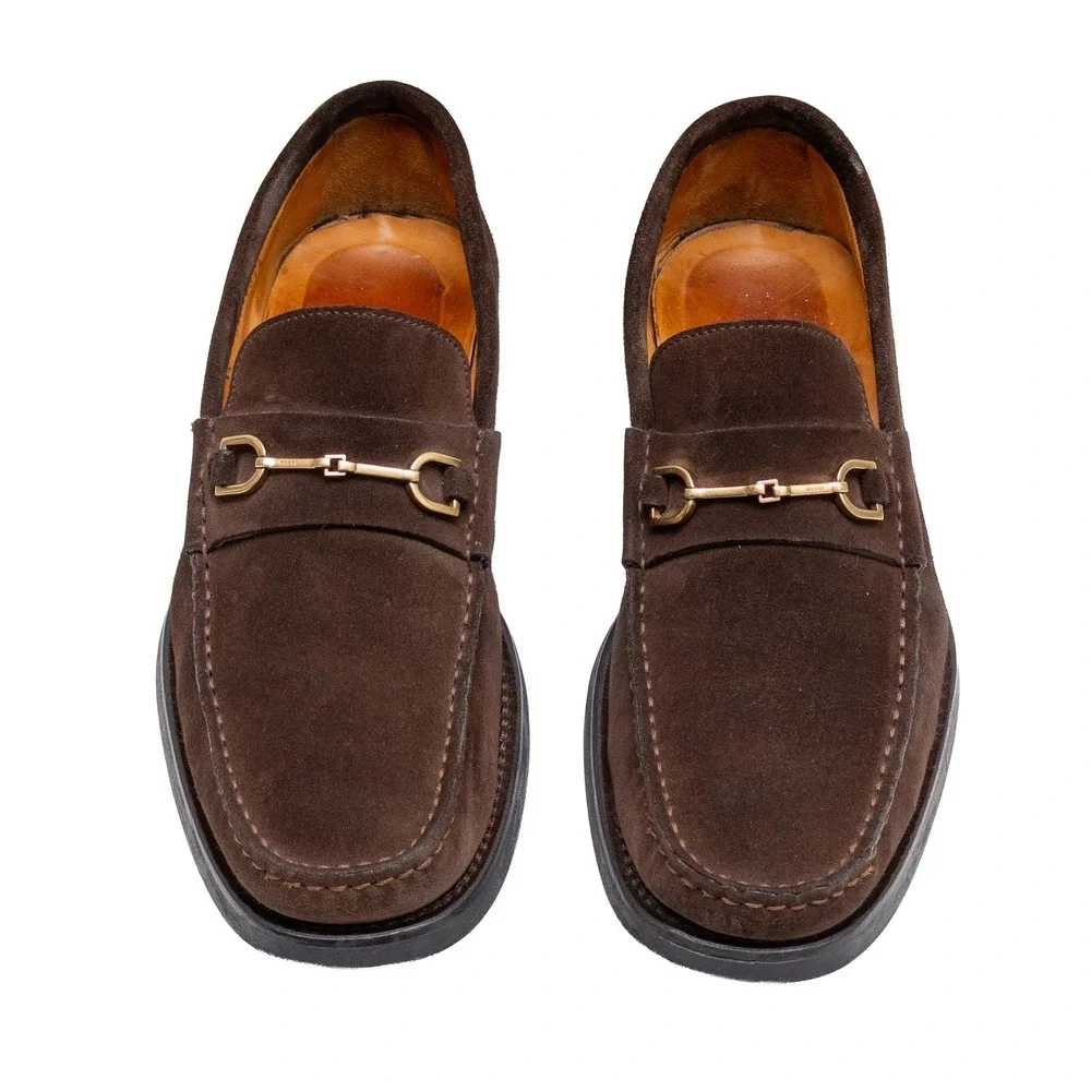 Gucci Mens Dark Brown Suede Horsebit Loafers Lug Sole UK 9 D US 10 D